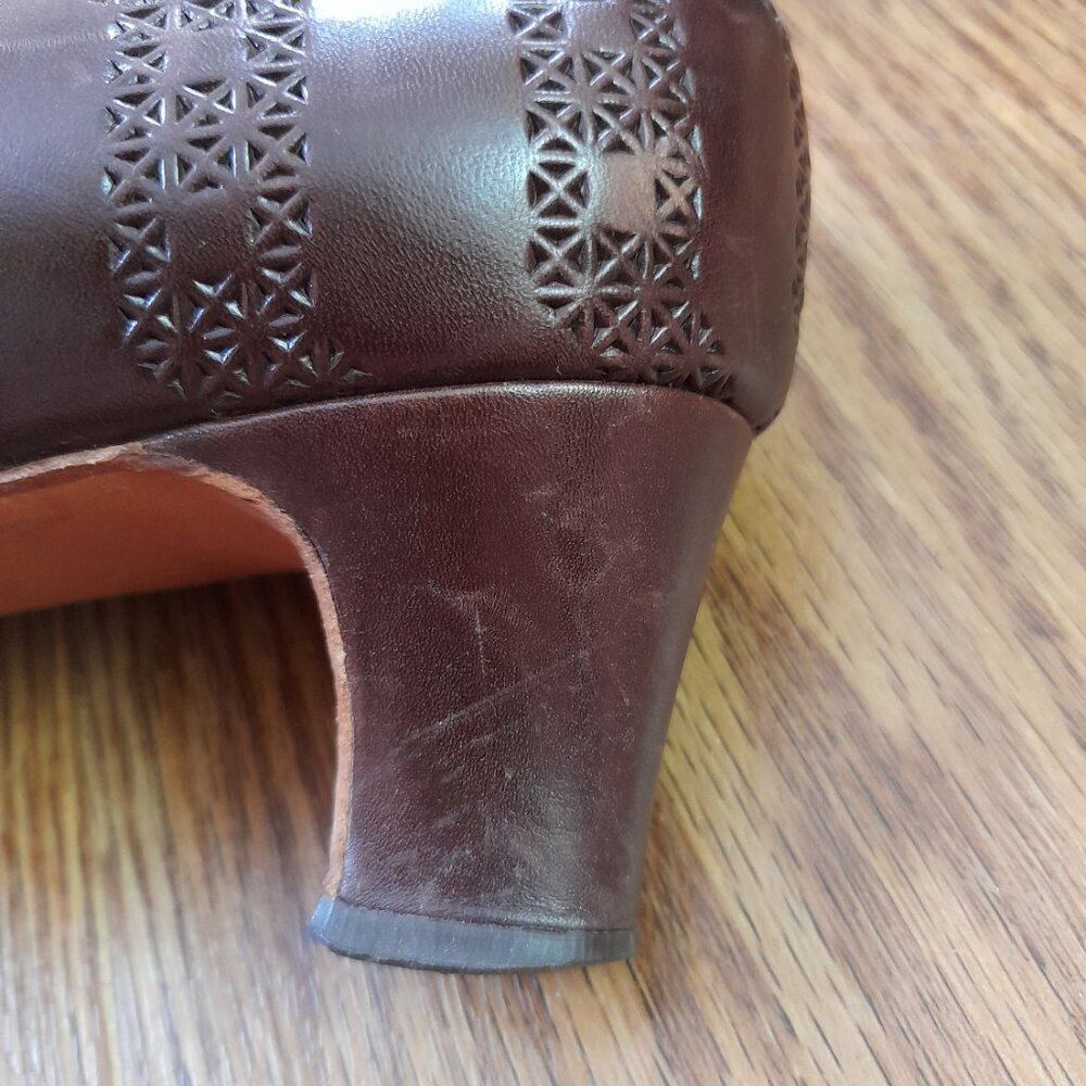 Vintage 60s Brown Shoes Size 8 / 9 Jacques Cardin Paris Pumps Narrow Square Toe - Picture 5 of 13